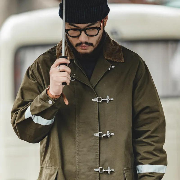 Reflective Striped Mid-Length Coat for Men - alternate view