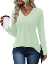 AKEWEI Long Sleeve Shirts for Women V Neck Tops Dressy Casual T Shirts Fall Eyelet Blouses Basic Tees(Mint GreenM)