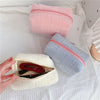 Plush Checkered Cosmetic Travel Bag — Large Capacity