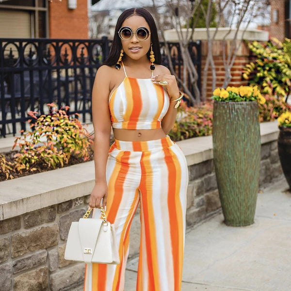 Women's Halter Top & High-Waist Pants Tracksuit – Summer Two-Piece Set