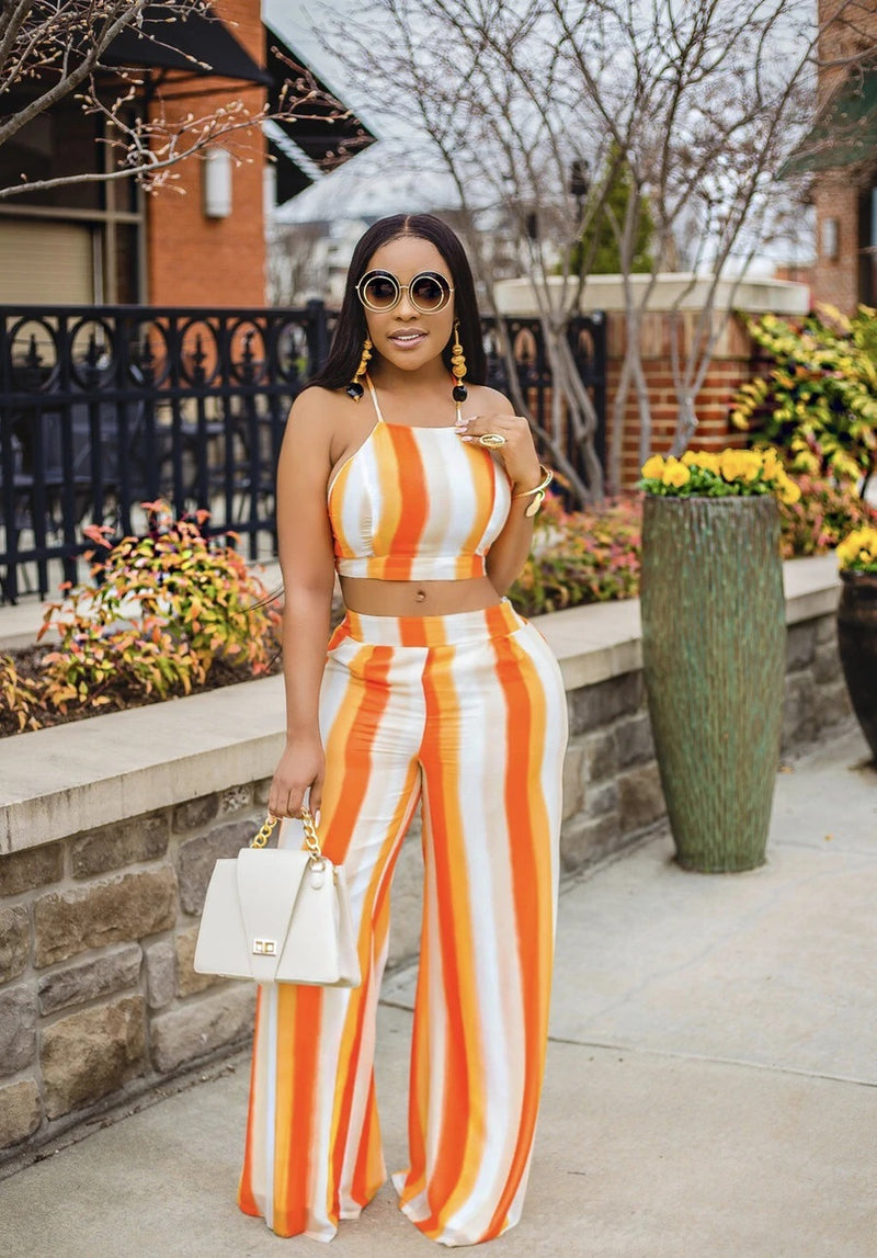 Women's Halter Top & High-Waist Pants Tracksuit – Summer Two-Piece Set
