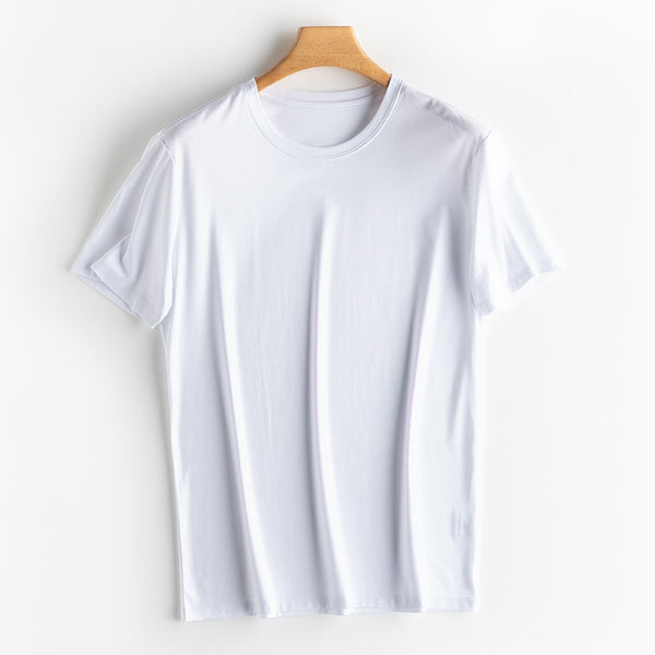 Mens  High-end Fabric Silk & Mercerized Cotton T-shirt Luxury Tee Short Sleeve Silk