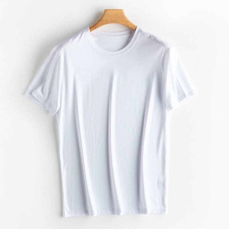 Mens  High-end Fabric Silk & Mercerized Cotton T-shirt Luxury Tee Short Sleeve Silk
