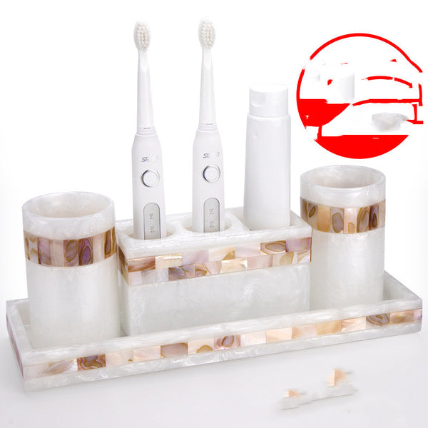 Luxury Shell Bathroom Accessories Set — Toothbrush Holder, Soap Dispenser & More