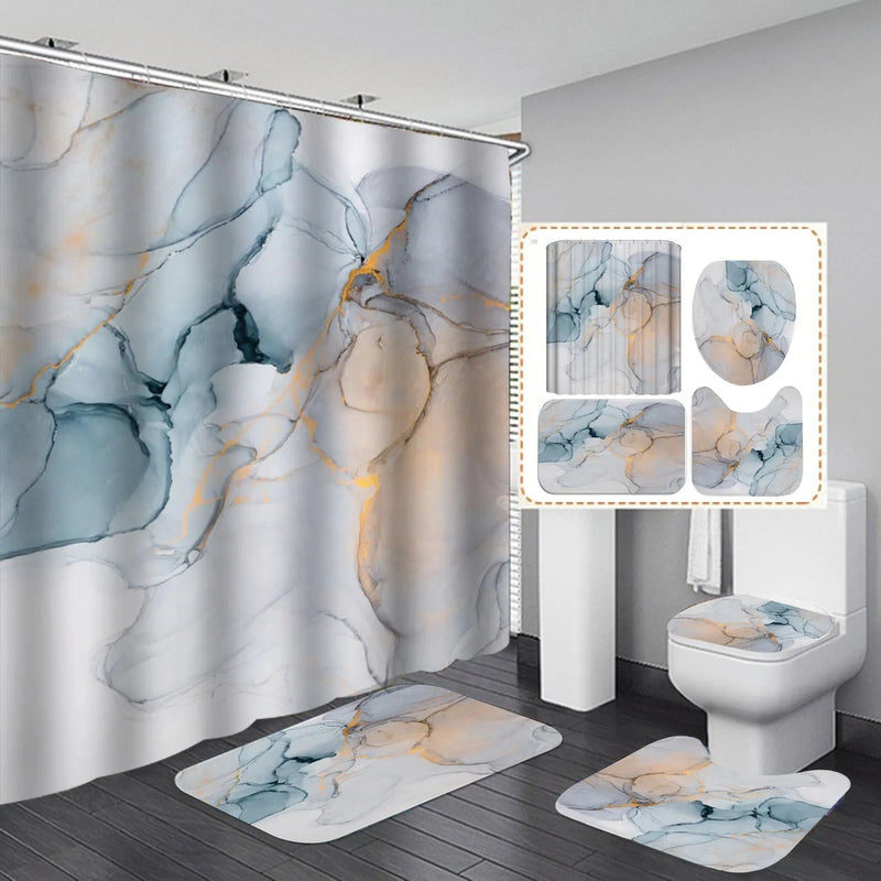 3D Modern Shower Curtain Set with Anti-Slip Bath Mat - alternate view