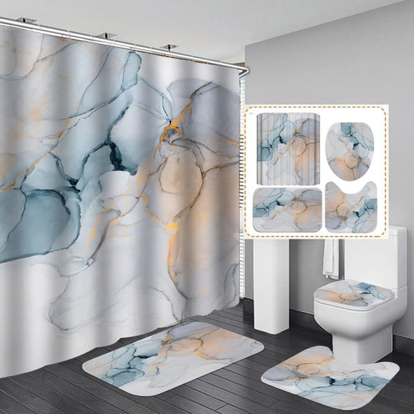 3D Modern Shower Curtain Set with Anti-Slip Bath Mat