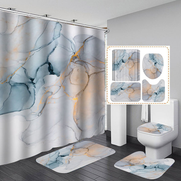 3D Modern Shower Curtain Set with Anti-Slip Bath Mat