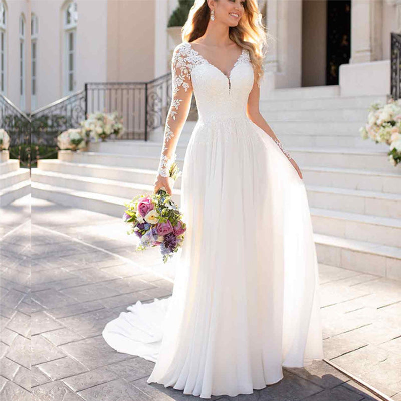 Backless Deep V-Neck Wedding & Evening Dress
