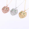 Diamond Tiger Head Pendant featuring intricate designs, available in Gold, Silver, and Rose Gold with green accents.