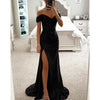 Sequin Off-Neck Split Party Dress
