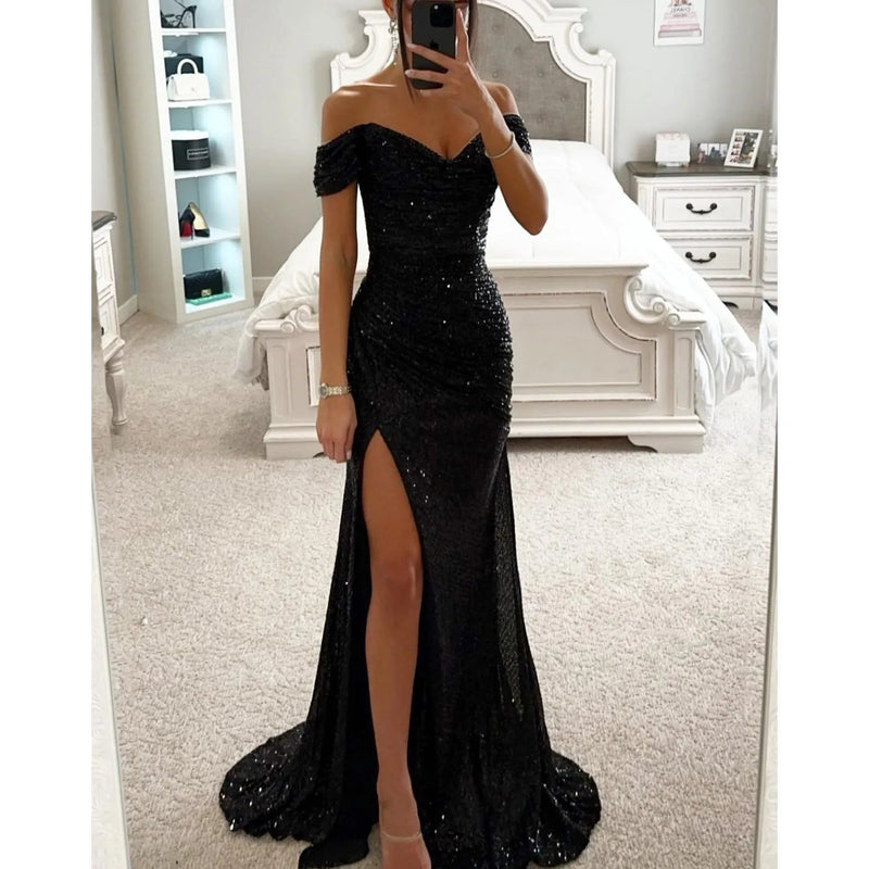 Women's Sequin Off-Shoulder Split Party Dress - alternate view