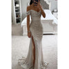 Sequin Off-Neck Split Party Dress
