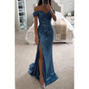 Sequin Off-Neck Split Party Dress