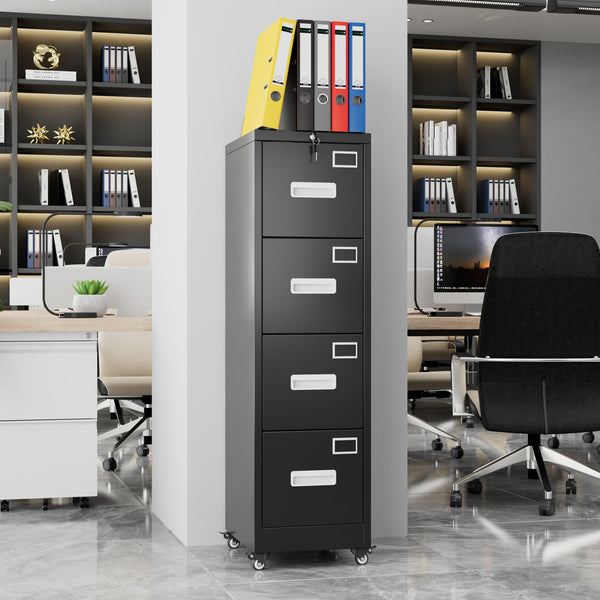 4-Drawer Lockable File Cabinet on Wheels – Mobile Office Storage