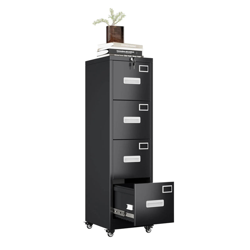 4-Drawer Lockable File Cabinet on Wheels – Mobile Office Storage - alternate view