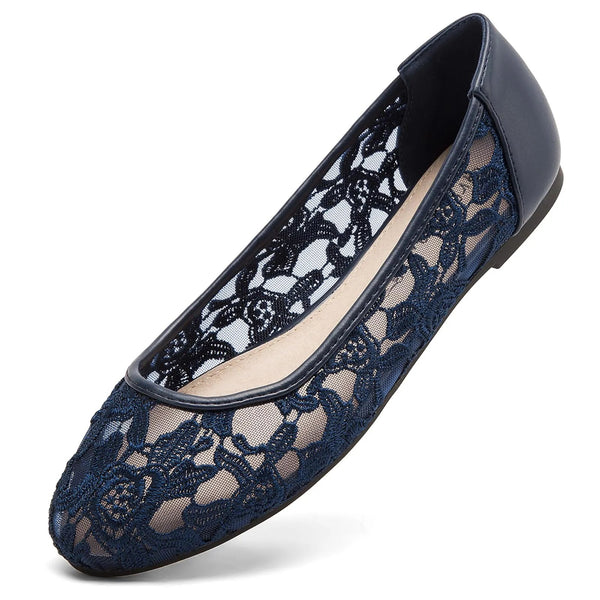 Greatonu Women Shoes Navy Cut Out Slip On Synthetic Loafers Lace Ballet Flats 8 US - alternate view