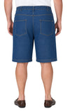 Men's Pull-On Stretch Denim and Twill Shorts featuring an elastic waist and no zipper, ideal for comfort and style.