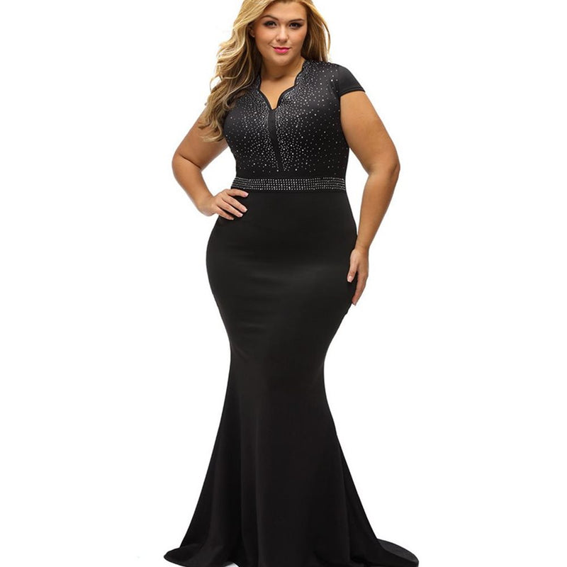 V-Neck Beaded Formal Evening Dress