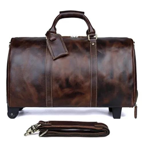Large Capacity Cowhide Trolley Travel Bag - alternate view