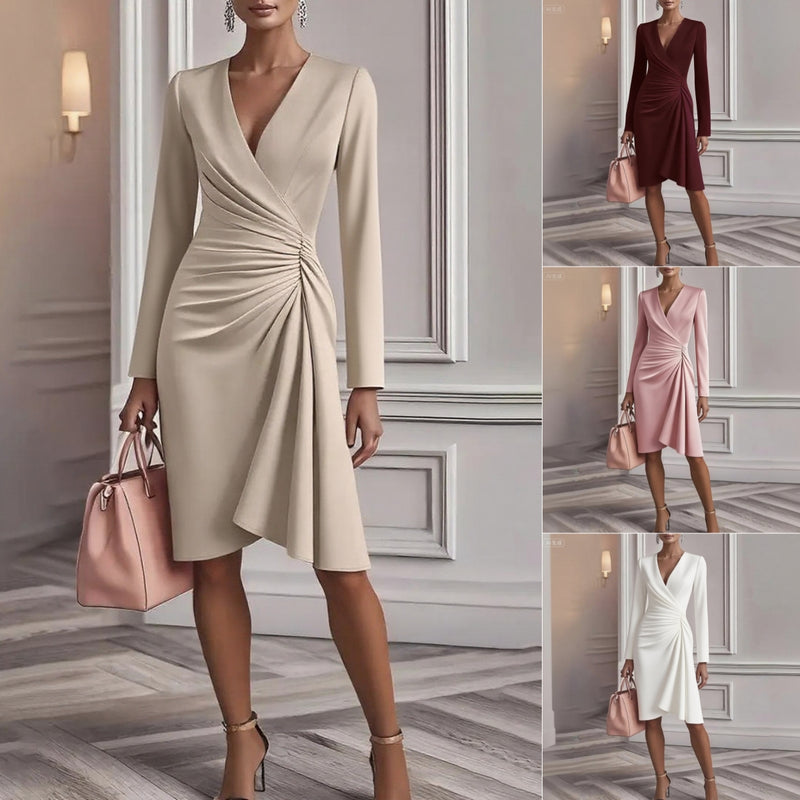 V-Neck Pleated Midi Dress