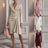 V-Neck Pleated Midi Dress