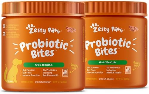 Zesty Paws Probiotics for Dogs - Digestive Enzymes for Gut Flora, Digestive Health, Diarrhea & Bowel Support - Clinically Studied DE111 - Dog Supplement Soft Chew for Pet Immune System - Pumpkin, 90ct