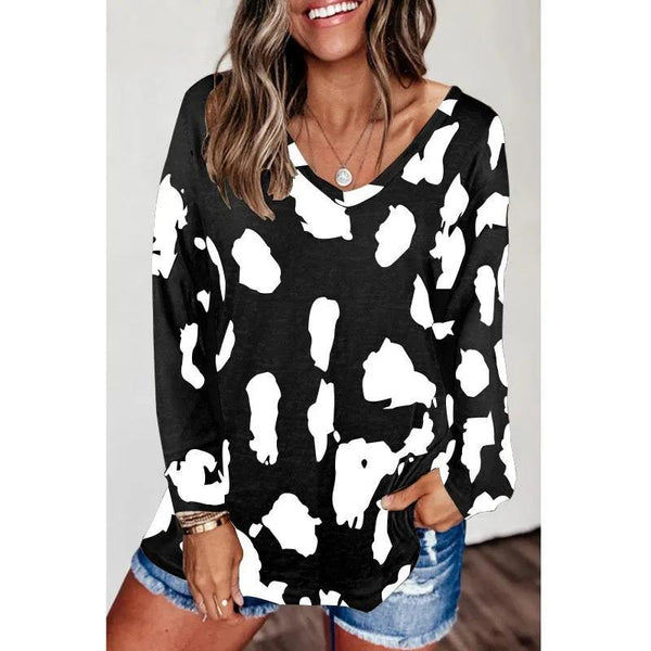Leopard Print Loose Casual V-Neck T-Shirts for Women - alternate view