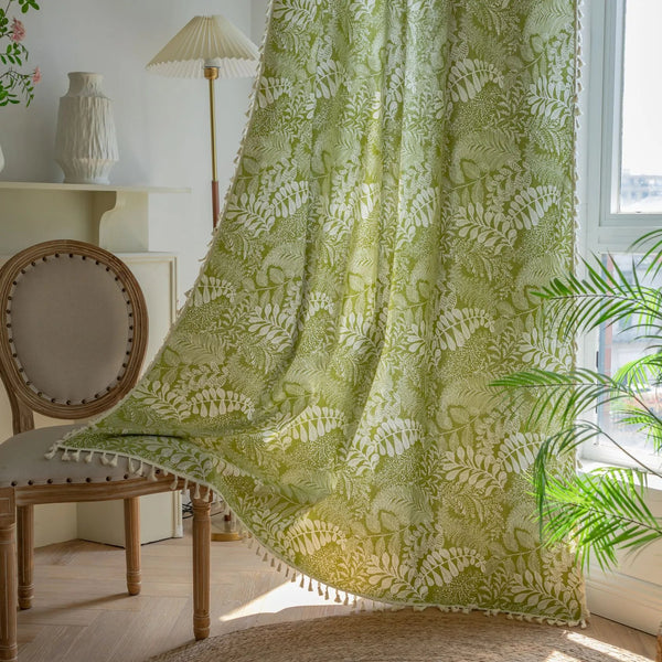 Green Plant Floral Kitchen Curtain Set — American Print with Fringe - alternate view