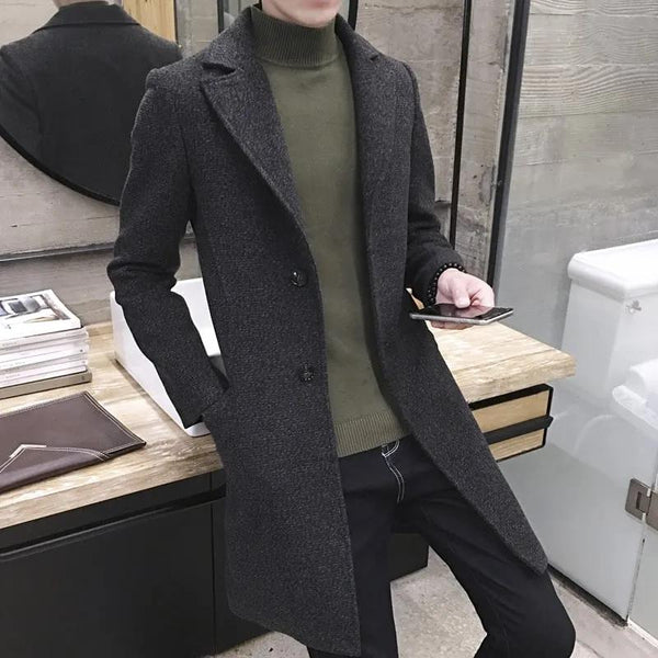 Mid-Length Korean Woolen Coat for Men - Large Size - alternate view