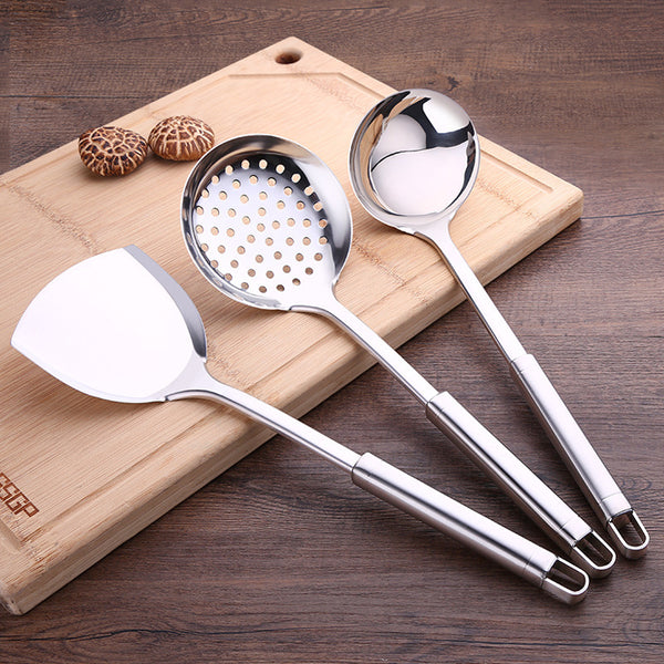 Stainless Steel Kitchen Cooking Tools Set — Spatula, Spoon & Colander