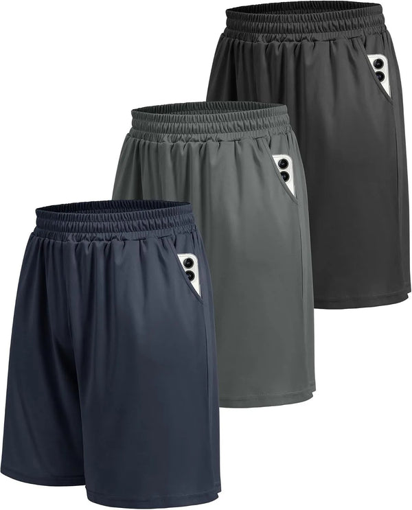 5 Pack Athletic Gym Mens Shorts - Workout Black Quick Dry Basketball Shorts with Pockets for Running Casual Activewear - alternate view