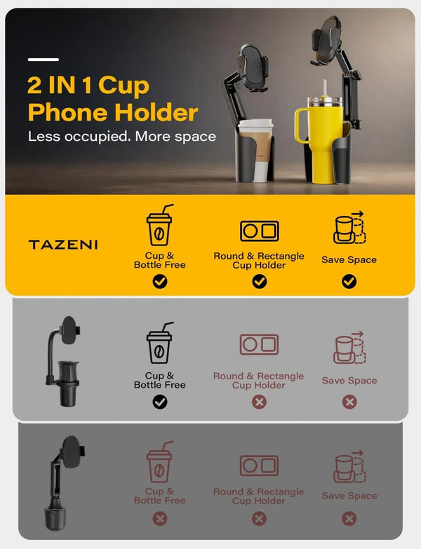2-in-1 Cup Holder Phone Holder Mount for Car, Stable & Adjustable - alternate view