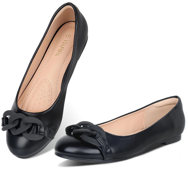 Viapipa Womens Flats Shoes Round Toe Ballet Flats Dress Shoes Women Flat Shoes Comfortable PU Leather Slip on Shoes for Women Ballerina Walking Flats Shoes - alternate view