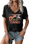 Women's Cut-Out V-Neck Country Concert Tee – Western Rodeo Graphic Shirt