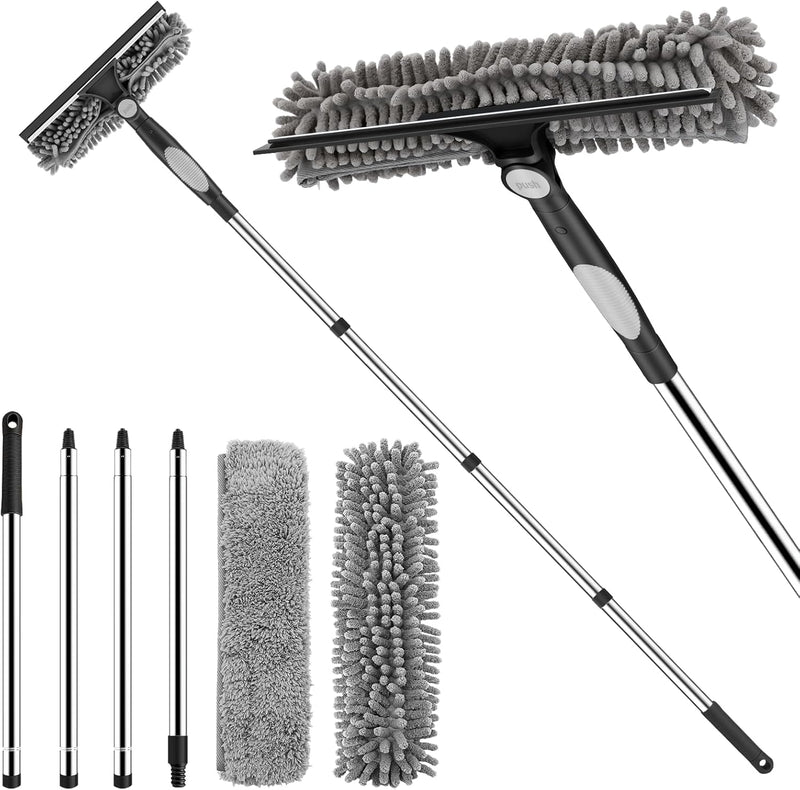 SetSail Window Squeegee with 66in Extension Pole 2-in-1 Window Cleaning Kit | Professional Window Cleaner Tool for Outdoor Indoor Car Windows Glass, Rotatable Head and 2 Scrubbers, Grey Orange