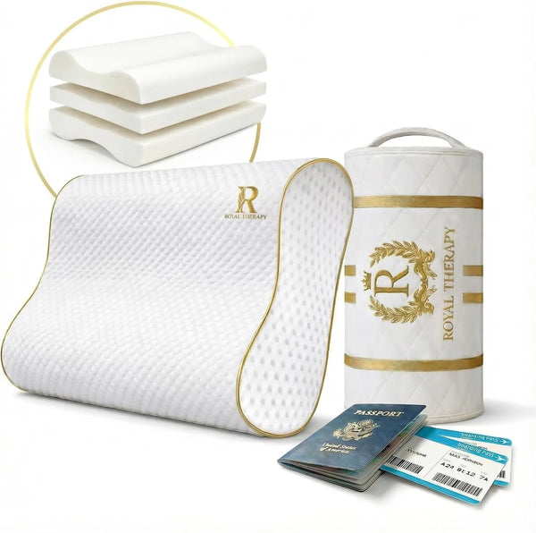 Royal Therapy Memory Foam Pillow, Queen Neck Pain Relief, Contour Cervical Pillow, for Neck and Shoulder Pain, Side, Back and Stomach Sleeper, 24x14x5 inches