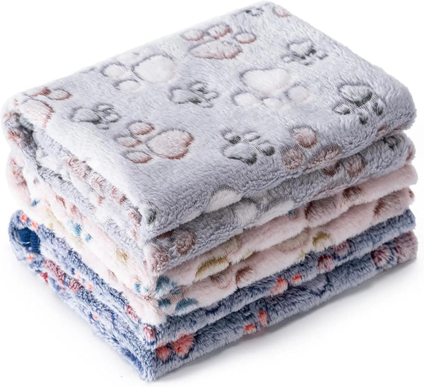 1 Pack 3 Blankets Super Soft Fluffy Premium Fleece Pet Blanket Flannel Paw Printed Throw for Dog Puppy Cat (Small 23x16'', Brown, Pink, White)