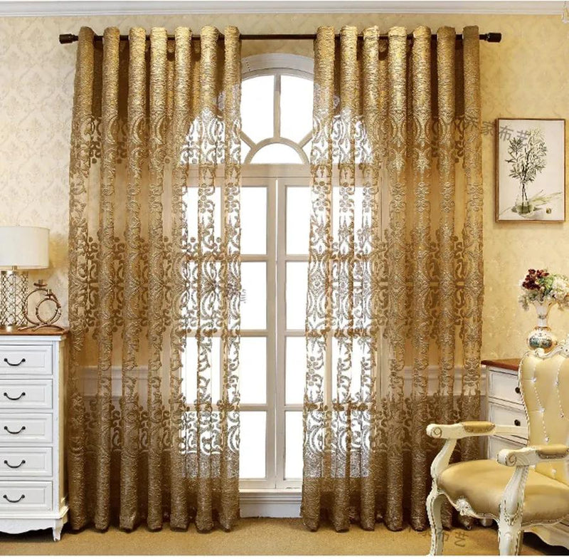 Luxury European Embroidery Gauze Curtain — Gold Shading for Living Room & Bedroom - alternate view