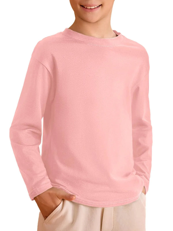 Haloumoning Kids Boys Long Sleeve Crewneck T-Shirts Tee Tops 5-14 Years Pink - alternate view