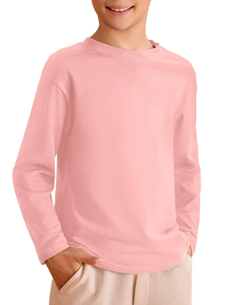 Haloumoning Kids Boys Long Sleeve Crewneck T-Shirts Tee Tops 5-14 Years Pink - alternate view