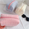 Plush Checkered Cosmetic Travel Bag — Large Capacity