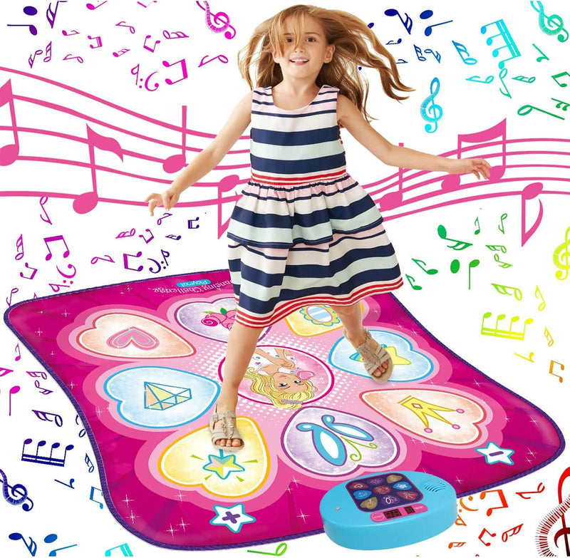 SUNLIN Dance Mat for Girls Ages 3-8, Interactive Dancing Game Pad, Pink | Dance Mixer Rhythm Step Playmat with LED Lights, Adjustable Volume, Built-in Music, Birthday Gift for Girls 3 4 5 6 Years Old