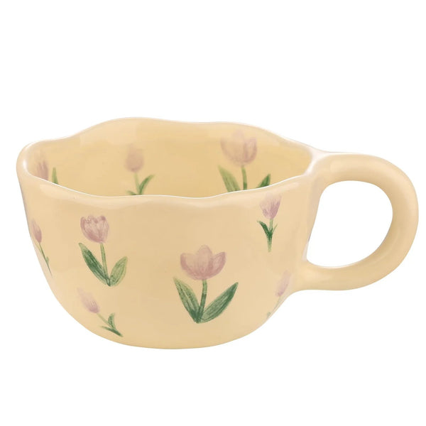 VanEnjoy Ceramic Cup Cute Coffee Mug Strawberry Mug Aesthetic Coffee Mug Retro Flower Mug Ceramic Tea 10oz/300ml for Tea Coffee Milk and Oatmeal - alternate view