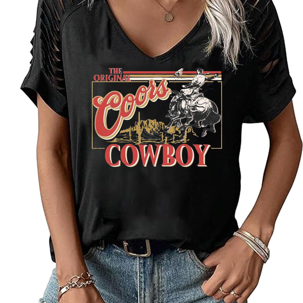Women's Cut-Out V-Neck Country Concert Tee – Western Rodeo Graphic Shirt