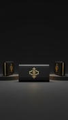 Matte-Black Gold-Foil Logo Clutch Bag
