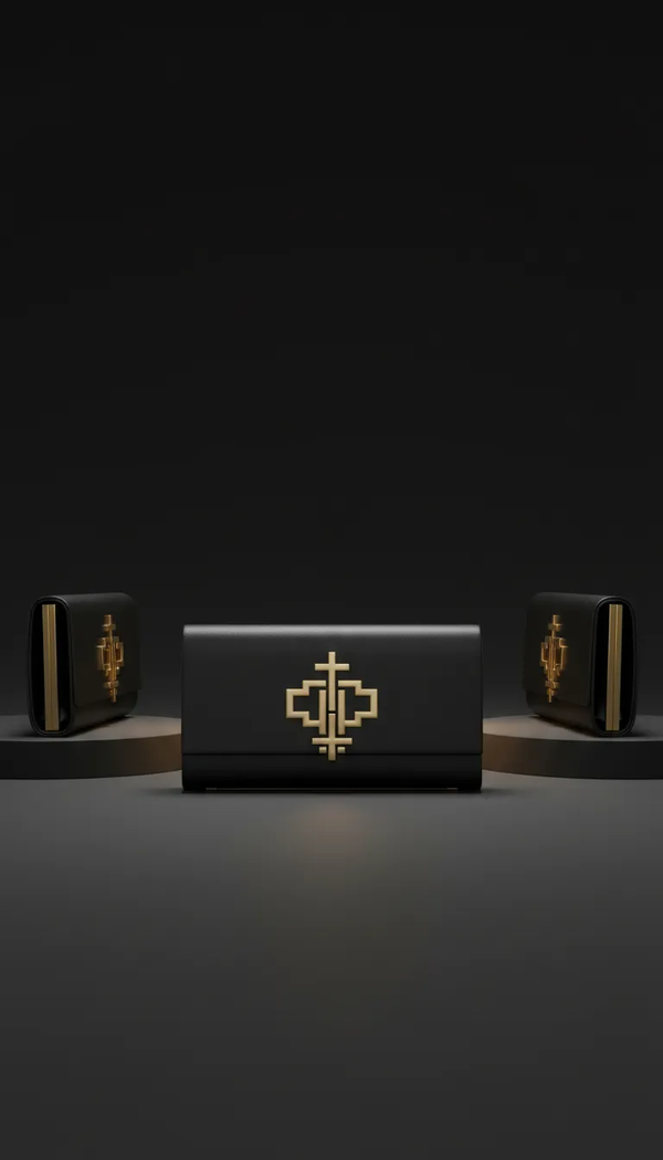 Matte-Black Gold-Foil Logo Clutch Bag