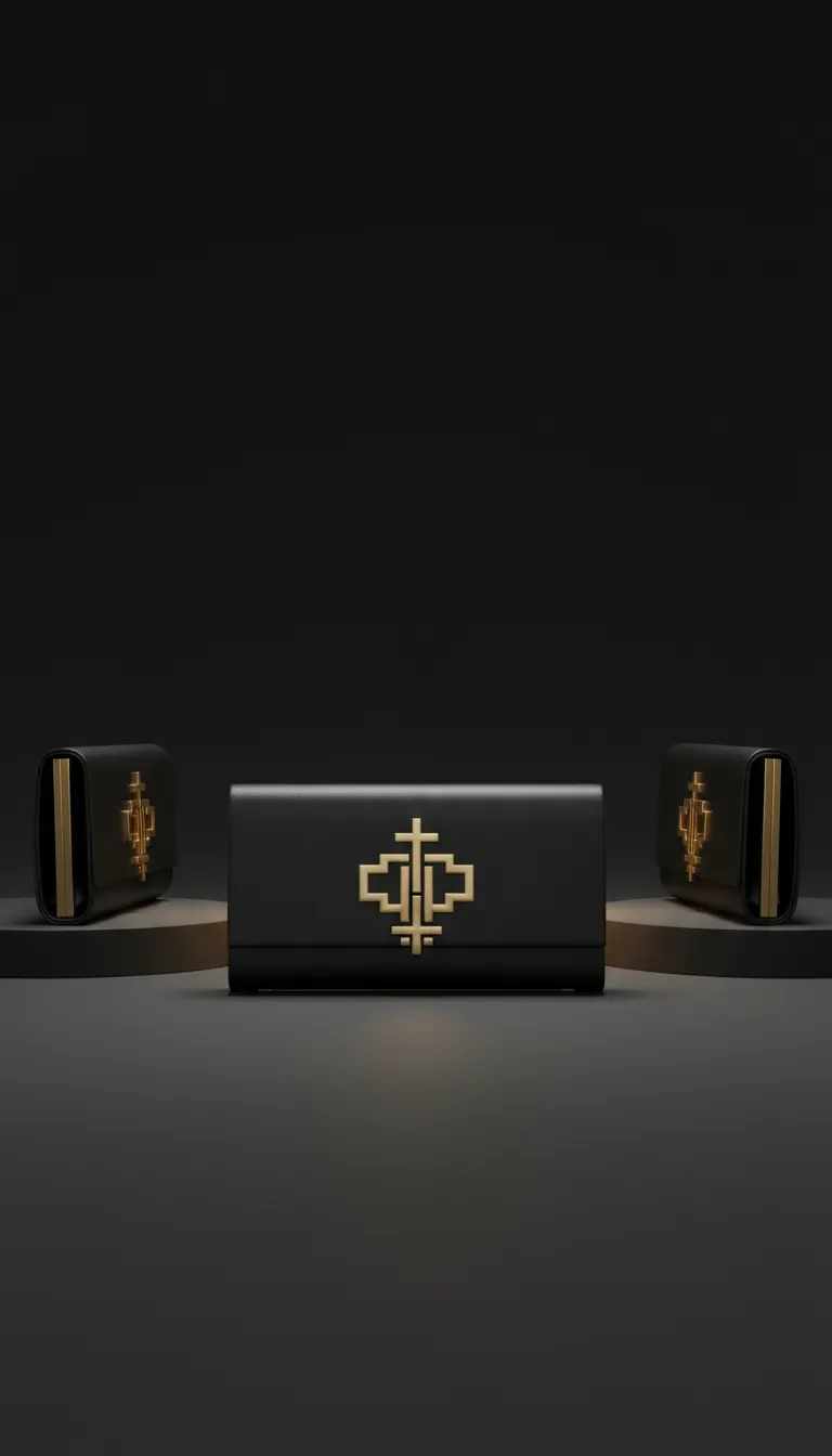 Matte-Black Gold-Foil Logo Clutch Bag