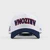 White Arizona Wildcats hat with red lettering and a navy brim, perfect for fans and casual wear.