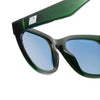 Translucent green sunglasses with blue lenses, ideal for grow room use, stylish and functional design.