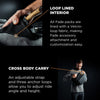 Loop-lined interior for easy customization and cross body carry with adjustable strap and anchor loops.